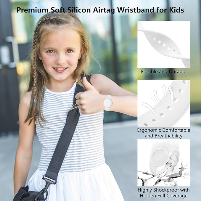 for Waterproof Airtag Bracelet for Kids,Hidden for Airtag Wristband Kids,Anti-Lost Silicone for Airtag Holder Case for Toddler,for Airtag Case Cover Watch Band GPS Tracker for Child-White