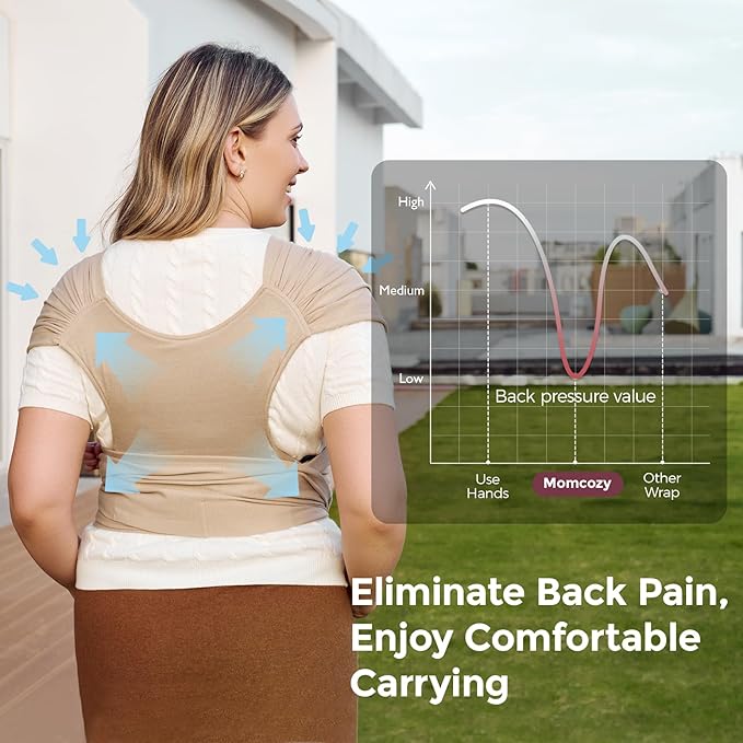 Momcozy Baby Wrap Carrier - Easy to Wear Infant Carrier Slings, Lightweight Hands Free Baby Sling, Adjustable Baby Carriers for Newborn to Toddler 8-35 lbs, Baby Wraps Carrier, Light Curry