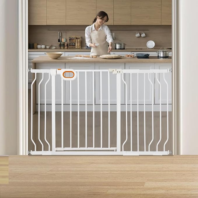 Baby Gate for Stairs 29-52 Inch Wide, Safety Gate for Baby Adjustable Pet Gate with Door Pressure Mounted Gates for Kids Toddler Dogs Extension Kit Indoor Stairway Doorway White (30.5'' Tall)
