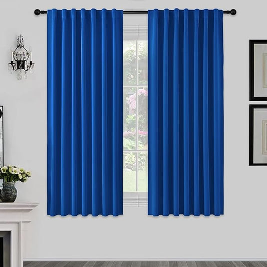 Joydeco 72 Inch Blackout Curtains for Bedroom, Thermal Insulated Black Out Curtains 2 Panels Set, Room Darkening Drapes for Living Room Window Rod Pocket Back Tab (W52 x L72 Inch, Royal Blue)