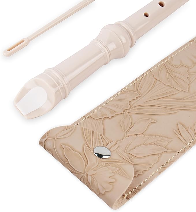 Recorder Instrument for Beginner Kids Adults,8-Hole Soprano Descant Recorder Music Flute with with Cleaning Rod & Leather Case For School Student Home Entertainment(2-Carved Beige)