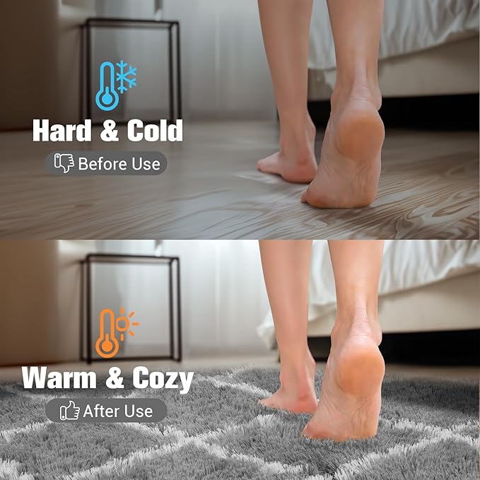 Fluffy Rug for Bedroom, 6X9Feet Stripe Checkered Rug Anti-Skid High Pile for Living Room Bedroom Kids Room Nursery, Dorm Home Decor