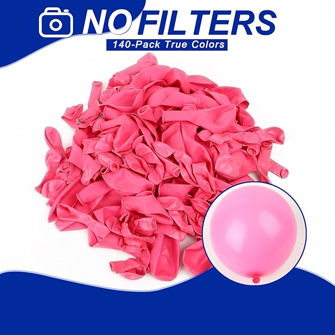 140pcs Dark Pink Round Balloons Different Sizes 18 12 10 5 Inch Latex Balloons for Arch Decoration Party Balloon Kit for Graduation Birthday Party Wedding Balloon Baby Shower Decoration