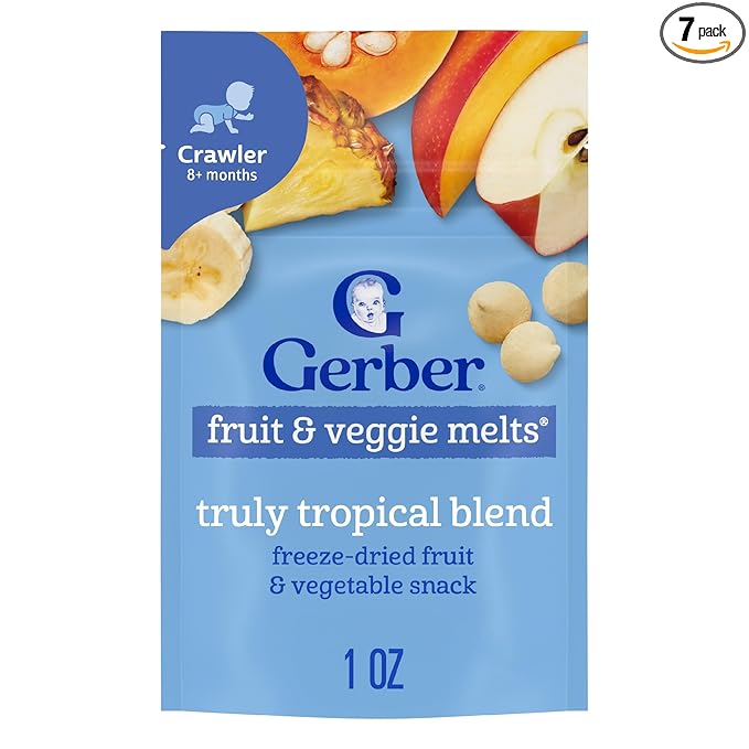 Gerber Stage 3 Baby Snacks, Truly Tropical Blend, Fruit & Veggie Melts, Baby Led Feeding, 7PK