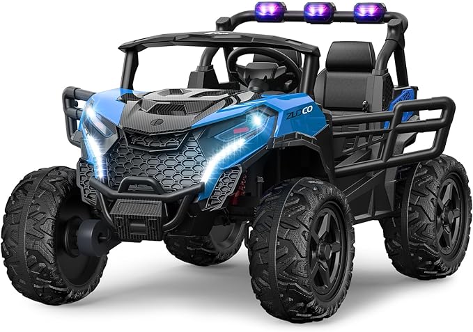 24V 2 Seater Ride on Car Truck, 4x200W, EVA Tires, 4WD/2WD, Remote Control, Rainbow Lights, Shock Absorbers, Bluetooth, Ride On UTV Toy for Kids Ages 3-8, Blue