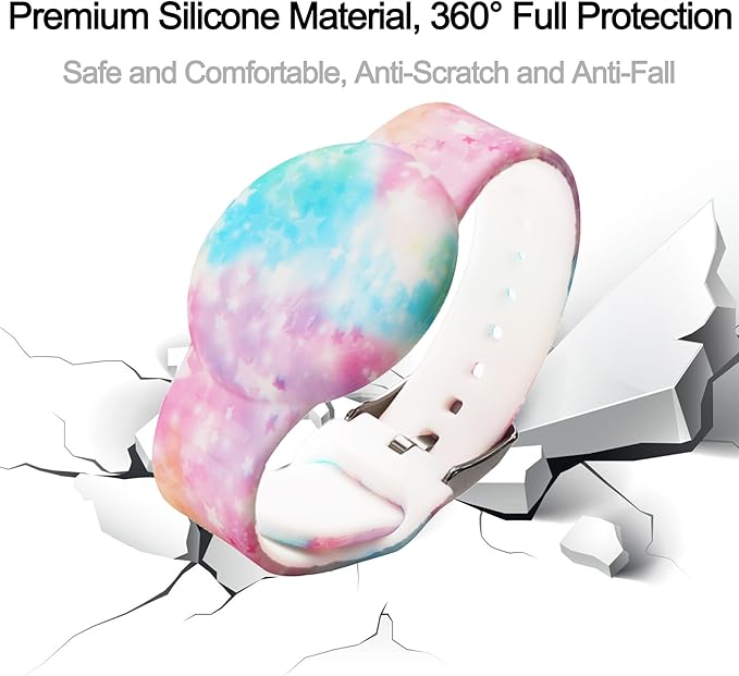 2 Pack Waterproof AirTag Bracelet for Kids, Hidden Printed Wristband for Apple Air Tag, Silicone AirTag Holder GPS Tracker Case for Band for Child Toddler, Secure Anti-Lost Protection(Pink,Purple)