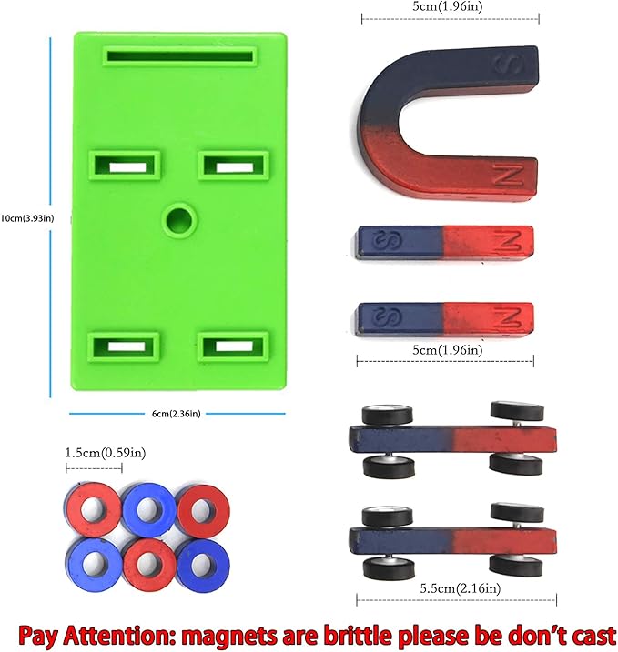 EUDAX Labs Junior Science Magnet Set for Education Science Experiment Tools Icluding Bar/Ring/Horseshoe/Compass Magnets