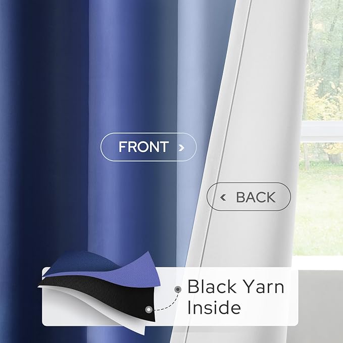 HOMEIDEAS Navy Blue Ombre Blackout Curtains, 52 X 63 Inch Length Gradient Color Room Darkening Curtains with Grommet Thermal Insulated Window Drapes for Living Room, Bedroom, 2 Panels