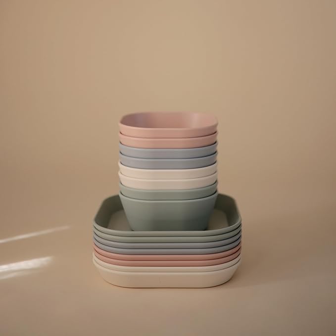 mushie Square Dinnerware Plates for Kids | Made in Denmark, Set of 2 (Sage)