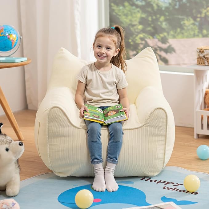 HOMMPA Bean Bag Chair for Kids Stuffed Toddler Bean Bag Sofa with Pocket Filler Cat Shaped Bean Bag Chair Boys and Girls Baby Lazy Floor Sofa Chair for Gaming Reading Playing Beige