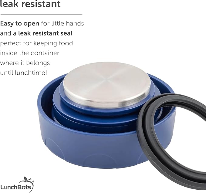 LunchBots Thermal 8 oz Triple Insulated Thermos - Hot 6 Hours or Cold 12 Hours - Leak Proof Thermos Soup Jar - All Stainless Interior - Navy Lid - Red Dots