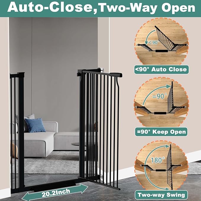 40.5" Extra Tall Baby Gate for Doorways, 40.6"-49.1" Extra Wide Pet Gate No Drill, 1.37" Narrow Space Puppy Dog Barrier Indoor, Metal Safety Child Gate for Stairs Hallway Black
