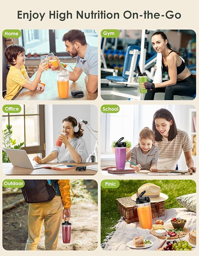 Smoothie Blender, 1100W Personal Blender for Shakes and Smoothies, Blenders and Grinder Combo for Kitchen with 2 * 22 Oz To-Go Cup and Lid for Protein Shake, Baby Food, Frozen Drink