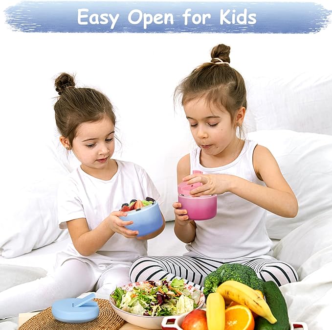 12oz Insulated Vacuum Food Jar with Buckle Lid Wide Mouth Soup Thermo for Hot Food Kids Leakproof Stainless Steel Lunch Container (Gradient Blue, 12OZ)