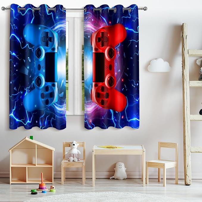 Jekeno Gamer Game Controller Blackout Curtains - Colorful Gaming Gamepad Decor for Kids Boys Teens Teenager Bedroom Home Living Room Darkening Grommet Window Drapes 2 Panel Set, 42"x63"