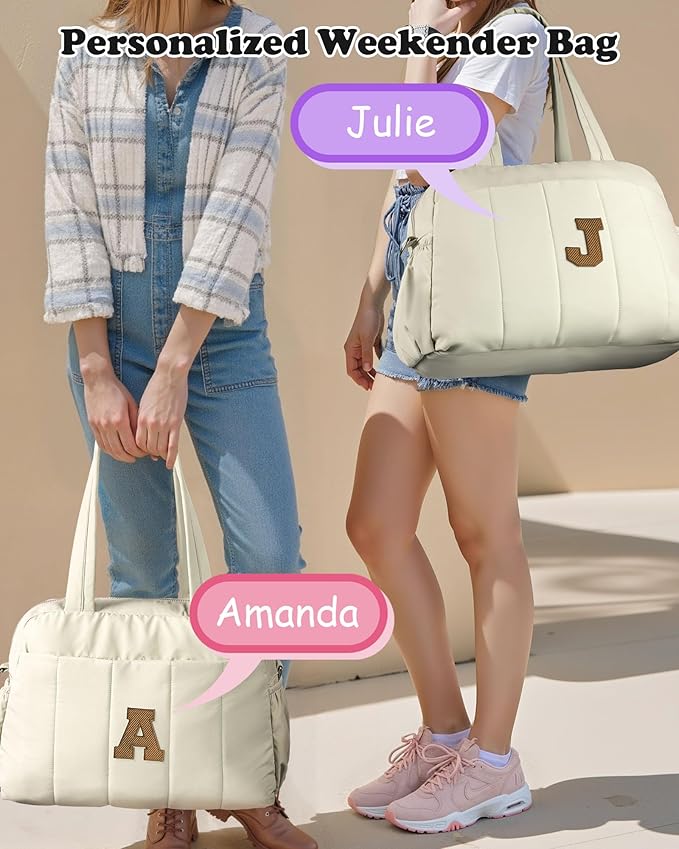 Duffle Bag for Travel Women, Travel Bags，Bridesmaid Gifts-Initial Overnight Bag with Wet Pocket，Lightweight Weekender Bags Personalized Gym Tote with Makeup Pouch