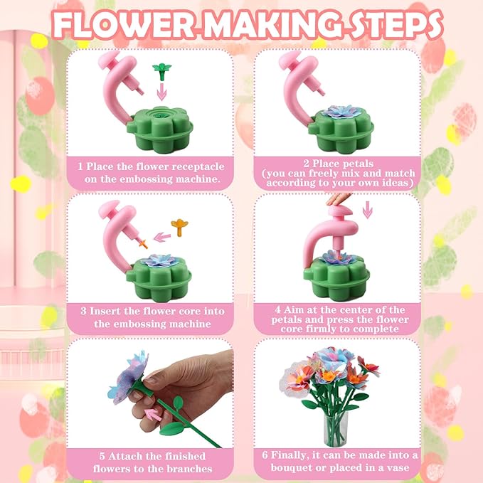 Fabric Flower Bouquets Toys, DIY Craft Kits Toys for Kids, Educational Arts & Crafts Toy, Build Your Own Flowers, DIY Creative Activity Christmas Birthday Gift for 4 5 6 7 8+ Year Old Toddler Girls