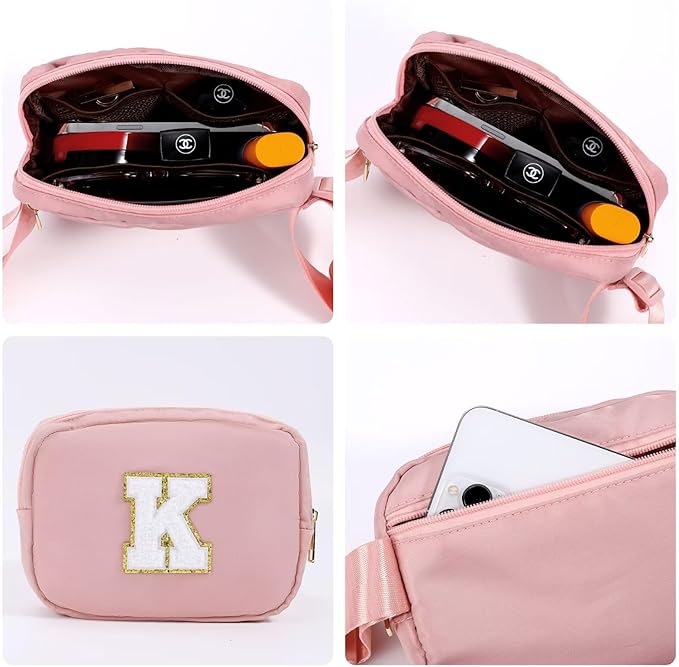 YOOLIFE Initial Belt Bag - Women's Crossbody Bags - Pink Letter Monogrammed Everywhere Belt Bag