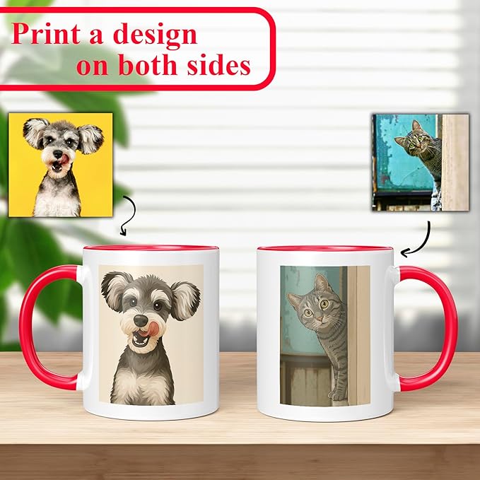 Personalized Coffee Mug, Custom Drawing Portrait Gift, Funny Customized Coffee Gift for Men & Women, Custom Mugs with Pictures, Red 11oz Customized Ceramic Tea Cup
