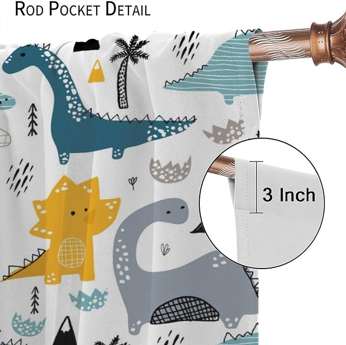 Kids Dinosaur Curtains for Boys Girls Bedroom Decor Cartoon Dino Colorful Cute Funny Wildlife Animal Printed Blackout Rod Pocket Window Drapes for Baby Nursery Playroom Living Room W26xL84in 2 Panels