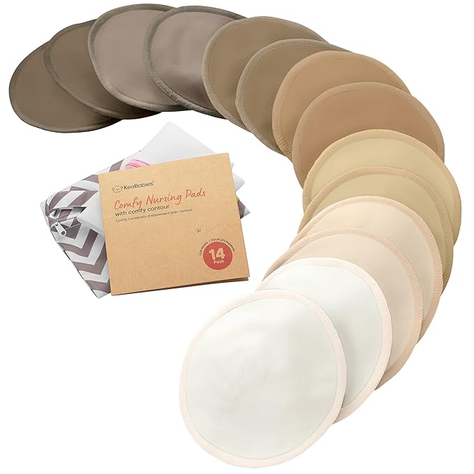 Organic Nursing Pads - 14 Washable Viscose Derived from Bamboo Breastfeeding Pads, Wash Bag, Reusable Breast Pads for Breastfeeding, Nipple Pads for Breastfeeding Essentials(Coffee, XL 5.5")