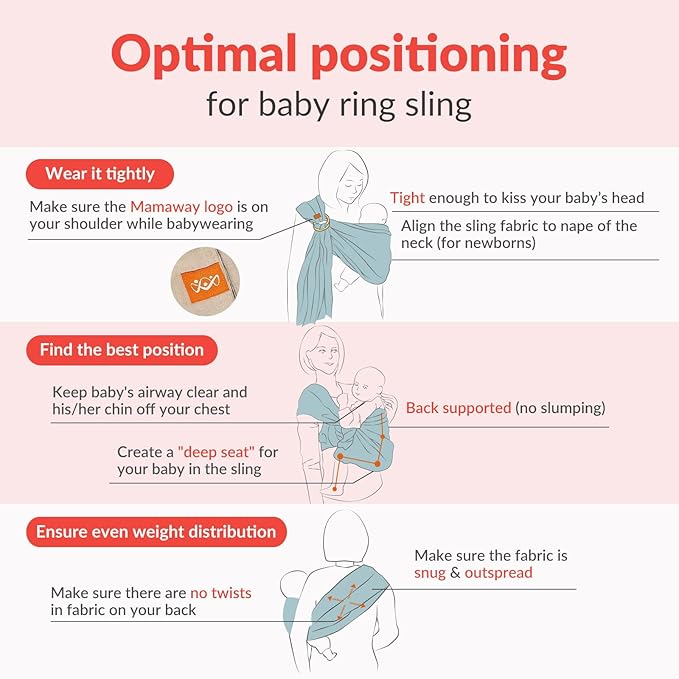 Mamaway Baby Ring Sling Carrier - Newborn and Toddler Sling (Supports up to 165lbs), IHDI Certified, Rayon & Linen Made, Soft & Breathable, Nylon 66 Safety Rings, Storage Pocket Design, Blue