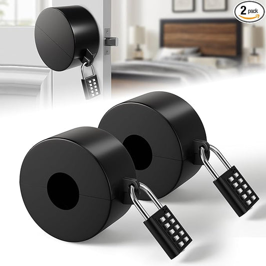2 Pack Door Lockout Device, Child Proof Door Knob Covers with Combination Padlock, Door Handle Lock for Dementia Elderly Safety, Temporary Door Lock - Black