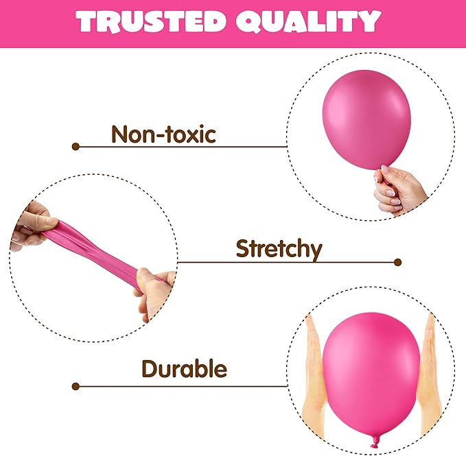 JOYIN 150 Pcs Hot Pink Balloons, Different Sizes 18 12 10 5 Inch Hot Pink Latex Balloon Arch Kit with Instruction for Birthday Party Graduation Wedding Holiday Decoration