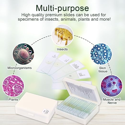 30 Microscope Slides with specimens, Plants, Insects, Animal Cell Samples for use in Biological Science Labs for Children, Students and homeschools