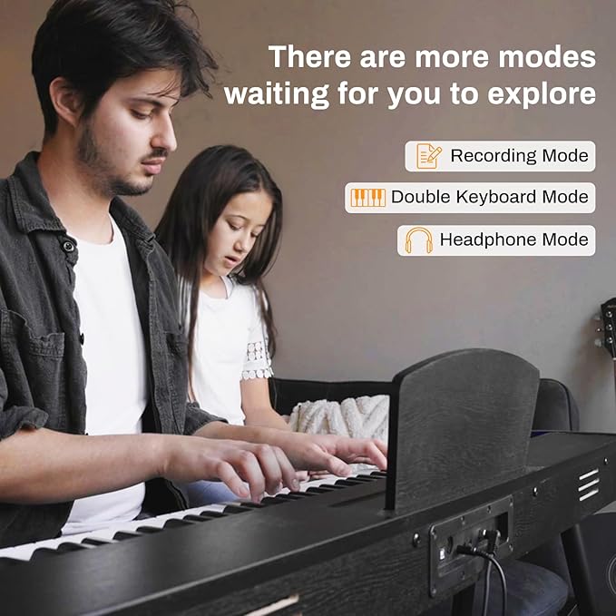 AODSK Beginner Digital Piano 88 Key Keyboard,Full-size Electric Piano for Beginners,with Sheet Music Stand,Pedal,Power Adapter,Headphone Mode,USB-MIDI,Piano Lessons,Black,-Comes with headphones