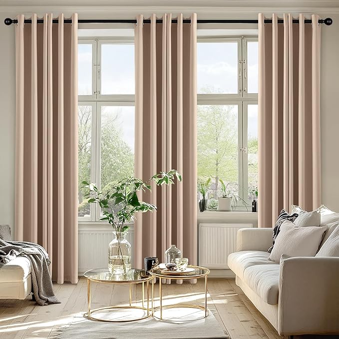 MIULEE Beige Blackout Curtains for Bedroom Living Room 84 Inches Long 2 Panels, Thermal Insulated Room Darkening Drapes Solid Grommet Top Noise Reduction Light Blocking Window Treatments 40x84 Inch