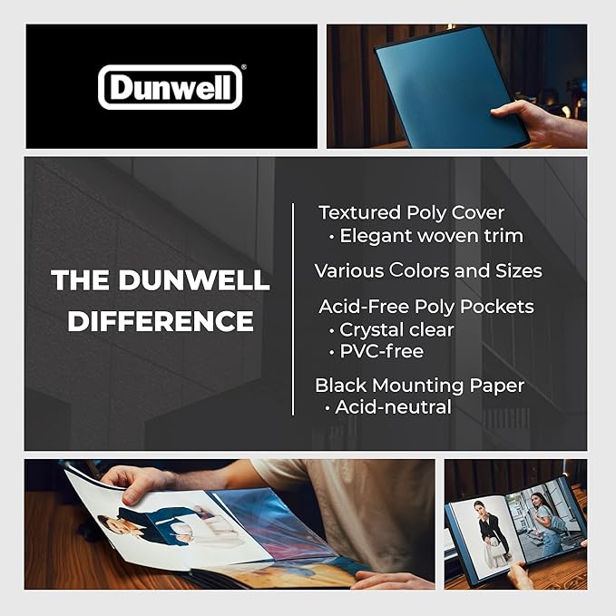 Dunwell Photo Album 8x10 (Blue) with Black Mounting Paper, 8 x 10 Photo & Art Portfolio Presentation Book, 24 Clear Sleeves, Each Shows 48 Pages, Professional Photography Book for Pictures, Artwork