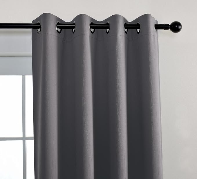 MIUCO Blackout Curtains Room Darkening Textured Grommet Window Curtains 2 Panels for Bedroom 52 x 95 Inch Long Grey