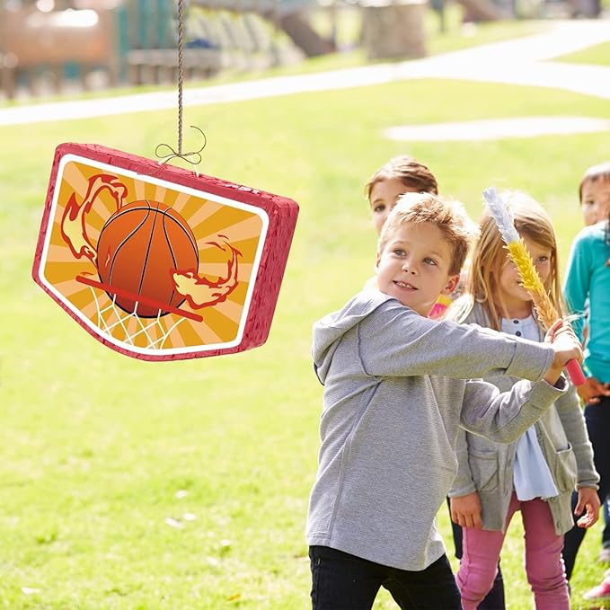 WERNNSAI Basketball Piñata - Basketball Party Supplies Piñata Bundle with Blindfold and Stick Sports Themed Party Supplies for Kids Carnival Events Basketball Party Decorations (15.8" x 11.8" x 3")