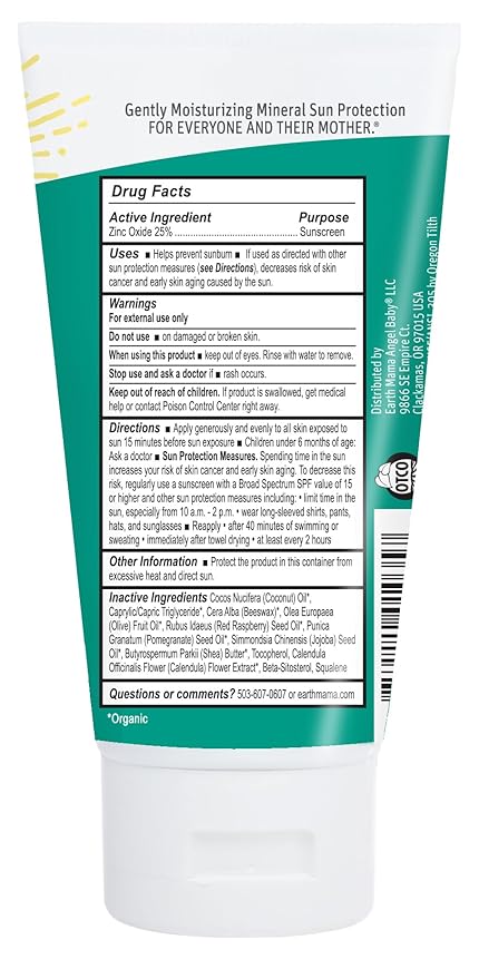 Earth Mama Baby Mineral Sunscreen Lotion SPF 40 | Non-Nano Zinc, Natural Water Resistant Sun Cream for Babies, Kids & Adults, 3-Ounce