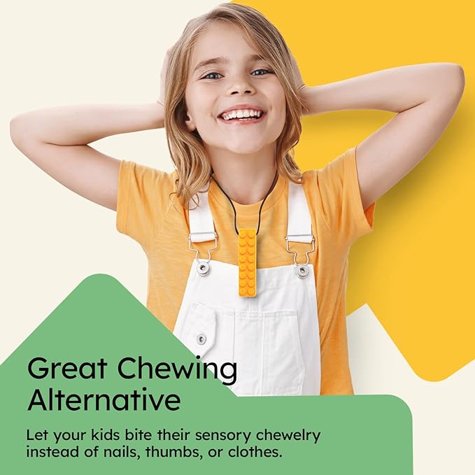 Gafly Sensory Chewing Tool Necklace for Kid's Sensory Integration with Autism and ADHD | Textured Silicone for Teething, and Biting, 2 Pack with Extra Cord and Clasp in Assorted Colors (2 Pack)