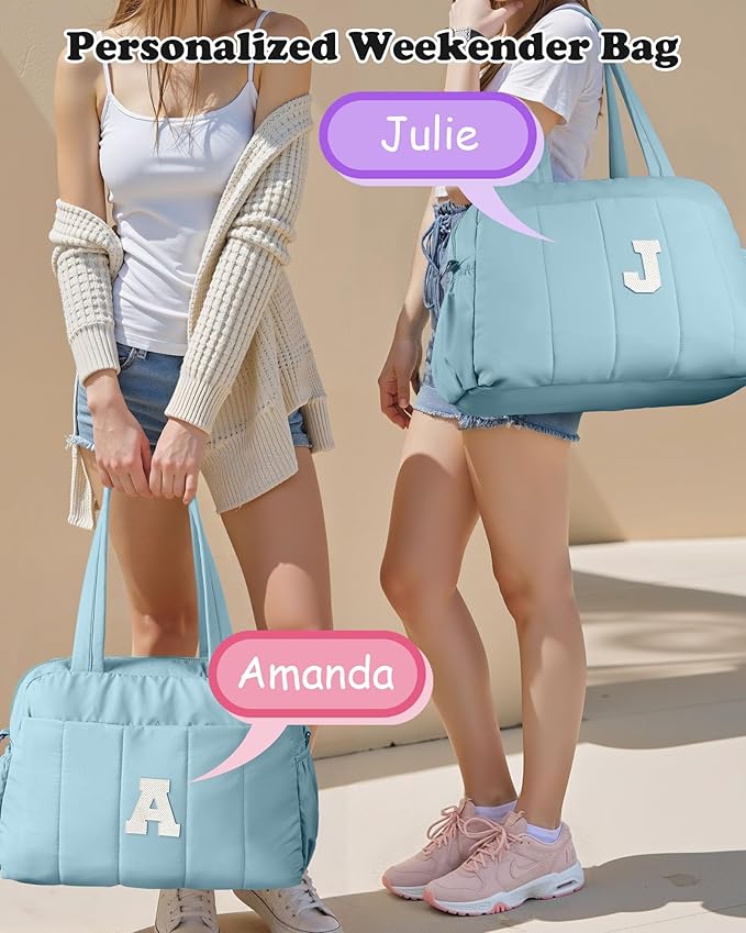Duffle Bag, Weekender Bags for Girl，Initial Overnight Bag with Wet Pocket，Lightweight Dance Bags Personalized Gymnastics bag with Makeup Pouch-Birthday Gifts for 10 11 12 13 Year Old Girls