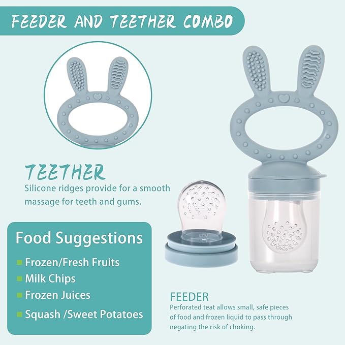 WAJIAYON Baby Breastmilk Popsicle Molds & Babies Fruit Feeder (3 Pack), Infant Food Freezer Tray Storage Containers, Silicone Teething Pacifier Feeder and Teether for Babies,Baby Feeders - Blue
