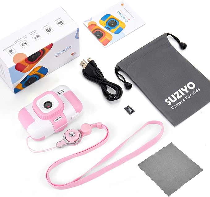 Kids Camera, SUZIYO Children Digital Selfie Video Camcorder 1080P Dual Lens 2.4 Inch HD, Birthday Christmas Electronic Gifts Toys for Age 3-9 Years Old Toddlers Girls Boys with 32G TF Card,Pink