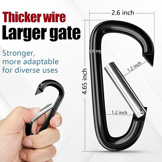 sprookber 4" & 5" Extra Large Aluminum Carabiner D Ring, Caribeener Clips, Spring Snap Hook for Keychain Clip, Set of 4