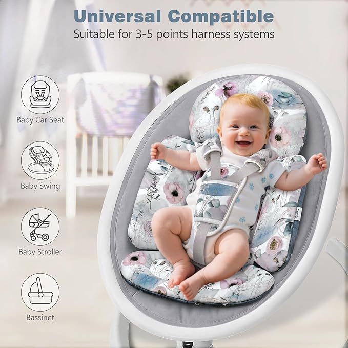 Upgraded Infant Car Seat Insert, 2-in-1 Reversible Baby Car Seat Head Support with 3 Strap Covers, All Seasons Newborn Car Seat Insert and Baby Carseat Cushion for Stroller, Swing, Rocker, Bassinets