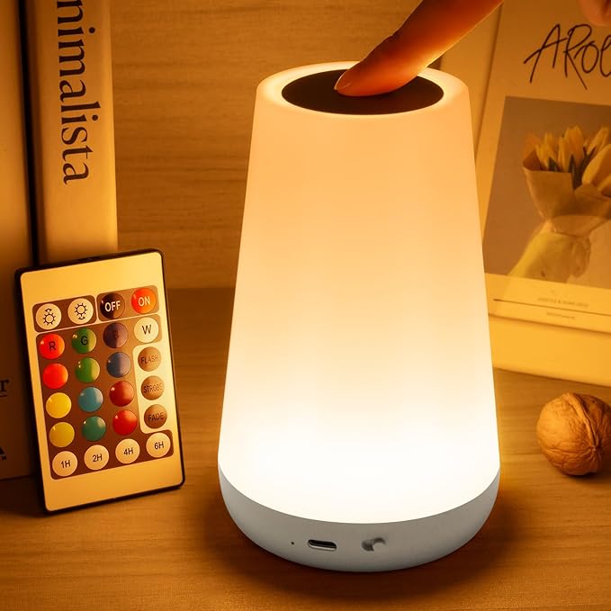 Night Light, Dimmable Touch Lamp for Bedroom, Portable Rechargeable Bedside Table Lamp for Baby Nursery, 13 RGB Colors & 5 Brightness, Night Lights for Bedroom Living Room Bathroom Hallways
