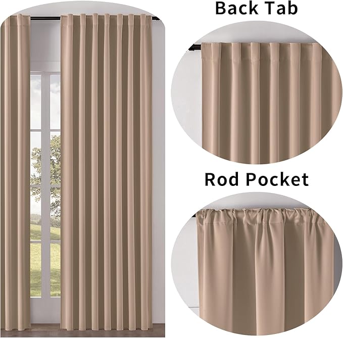 Joydeco 90 Inch Curtains for Bedroom, Blackout Curtains 90 Inches Long, Room Darkening Drapes for Living Room Window Rod Pocket Back Tab (W52 x L90 Inch, Khaki)