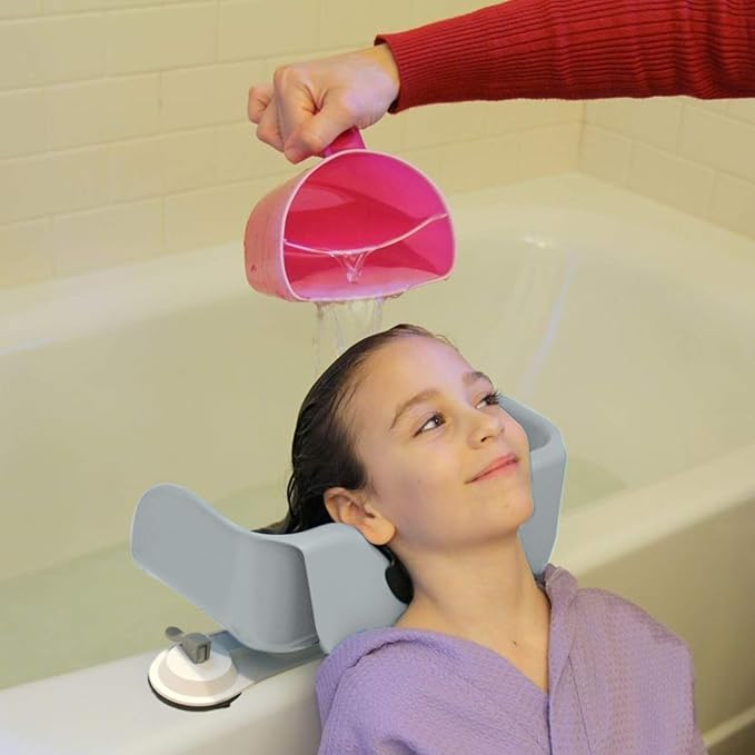 Shampoo Buddy Portable Hair Wash Basin for Children, Toddlers, Kids, Teens | Portable Shampoo Bowl for use on Bathtub or Sink (Light Grey)