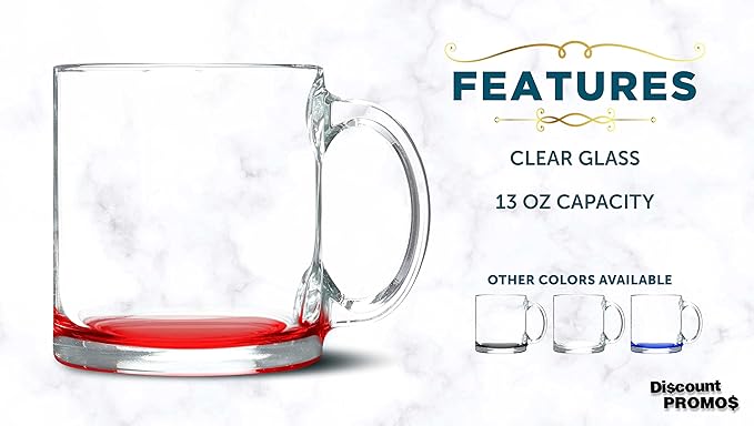 Libbey Clear Glass Coffee Mugs 13 oz. Set of 10, Bulk Pack - Perfect for Coffee, Tea, Espresso, Hot Cocoa, Other Beverages - Red Bottom