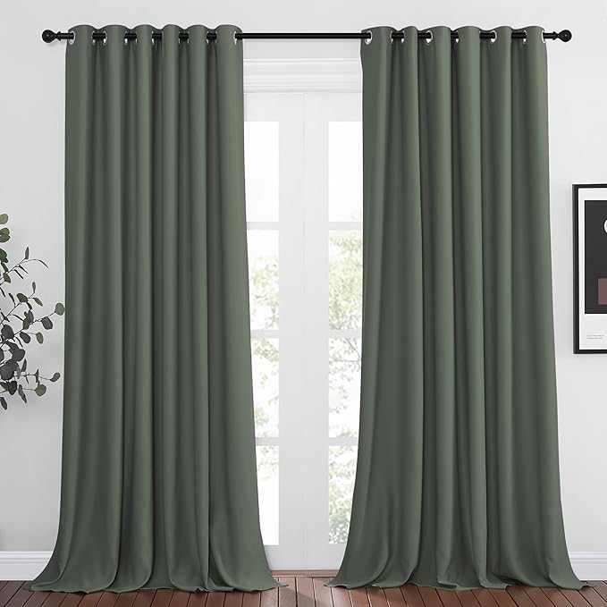 NICETOWN Living Room Window Curtain Drapes Extra Long & Wide - Living Room Panels Grommet Top Window Treatment for Hall & Guest Room (W80 x L108, Dark Mallard, 2 Pieces)
