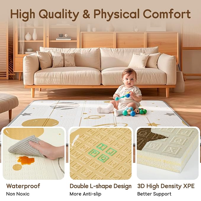 Foldable Baby Play Mat, PIGLOG Waterproof Playmats for Babies and Toddlers Kids, Safe Foam Playmat for Tummy Time, 50x50 Playpen Mat, Reversible Baby Floor Mat for Infant, Toddler, Vast Planet