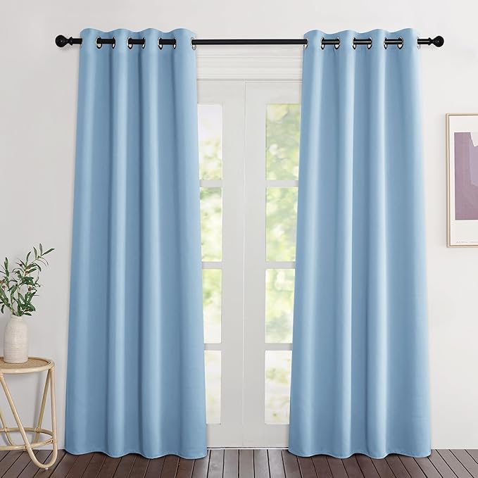 NICETOWN Blue Blackout Curtains 84 inch Length 2 Panels, Grommet Thermal Insulated Window Treatments Light & Sound Reducing Drapes for Living Room/Bedroom, W46 x L84