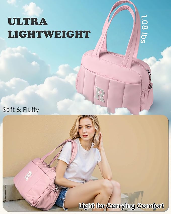 Duffle Bag for Travel, Weekender Bags for Women，Initial Overnight Bag with Wet Pocket，Lightweight Travel Bags Personalized Gym Tote with Makeup Pouch, Girl Gifts Trendy Stuff