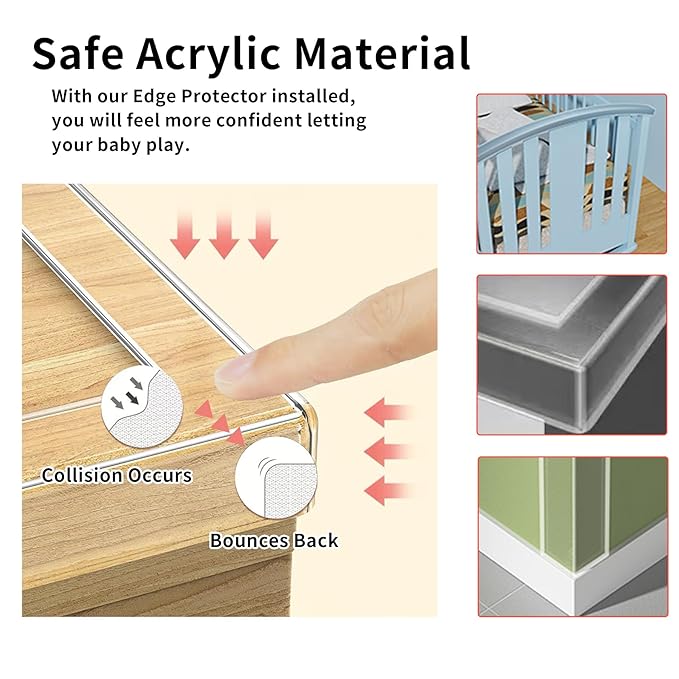3Pack Baby Proofing Edge Protector for Baby,1.57in x 9.84ft,Clear Edge Protector Strip Sharp Edge Wrap Cover Tape,Corner Bumpers for Furniture,Crib Rail Covers for Teething